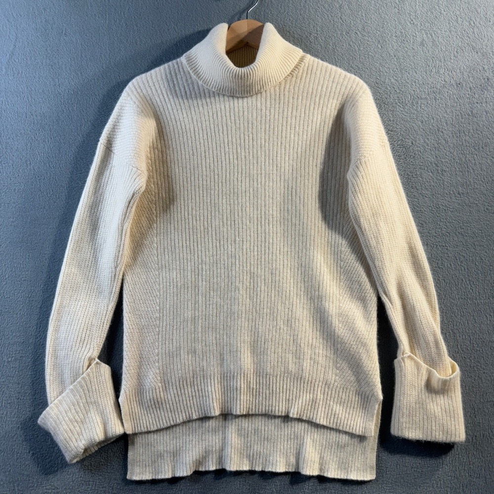Halogen Womens Ivory 100% Cashmere Ribbed Turtleneck Sweater Size M High Low Hem